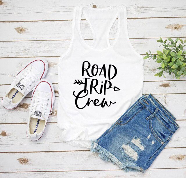 Vest Road Trip Crew Letter Graphic Summer Funny Women's Tank Tops Traveling Shirts Girl's Trip Shirts vacation tanks