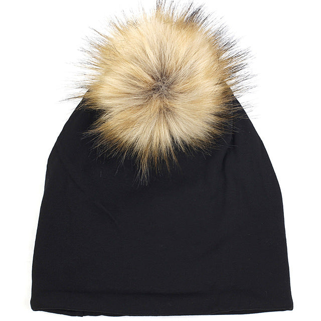 Geebro Warm Baggy Winter Beanie Men Women Skull Cap with 15cm Faux Fur Pom Soft Slouchy Female Pompom Hat for Outdoor Traveling - foodandtravelers