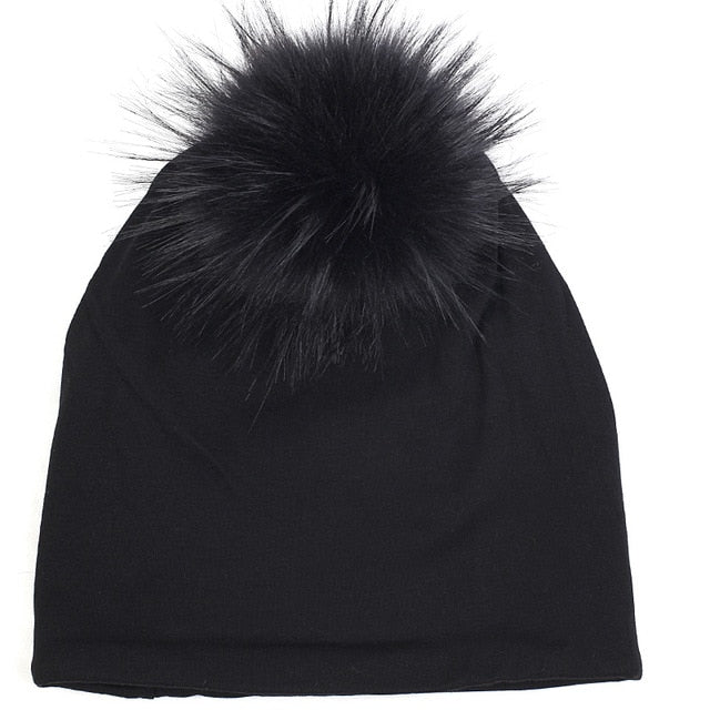 Geebro Warm Baggy Winter Beanie Men Women Skull Cap with 15cm Faux Fur Pom Soft Slouchy Female Pompom Hat for Outdoor Traveling - foodandtravelers