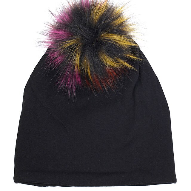 Geebro Warm Baggy Winter Beanie Men Women Skull Cap with 15cm Faux Fur Pom Soft Slouchy Female Pompom Hat for Outdoor Traveling - foodandtravelers