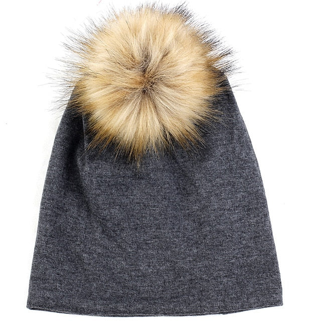 Geebro Warm Baggy Winter Beanie Men Women Skull Cap with 15cm Faux Fur Pom Soft Slouchy Female Pompom Hat for Outdoor Traveling - foodandtravelers