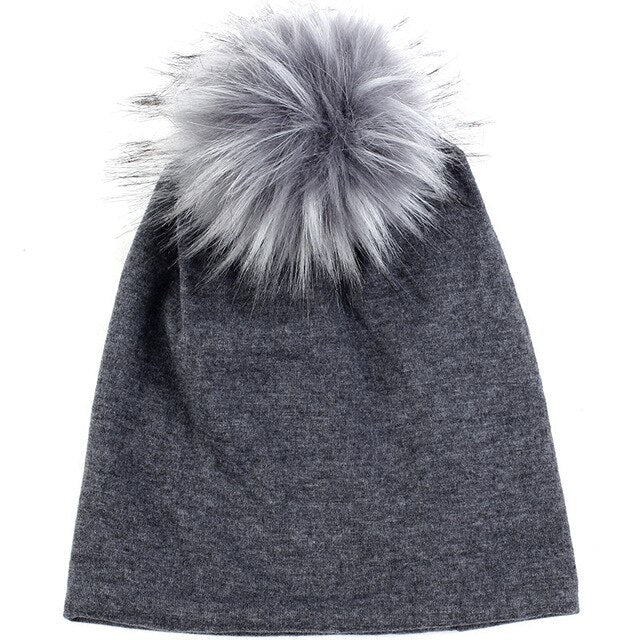 Geebro Warm Baggy Winter Beanie Men Women Skull Cap with 15cm Faux Fur Pom Soft Slouchy Female Pompom Hat for Outdoor Traveling - foodandtravelers