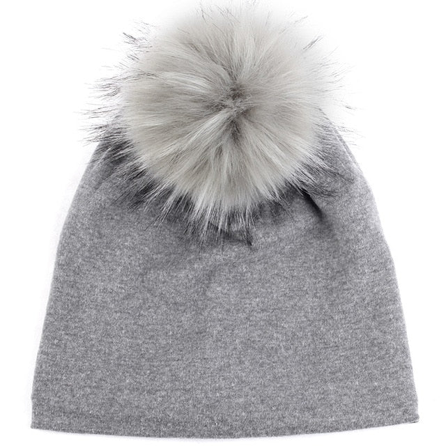 Geebro Warm Baggy Winter Beanie Men Women Skull Cap with 15cm Faux Fur Pom Soft Slouchy Female Pompom Hat for Outdoor Traveling - foodandtravelers