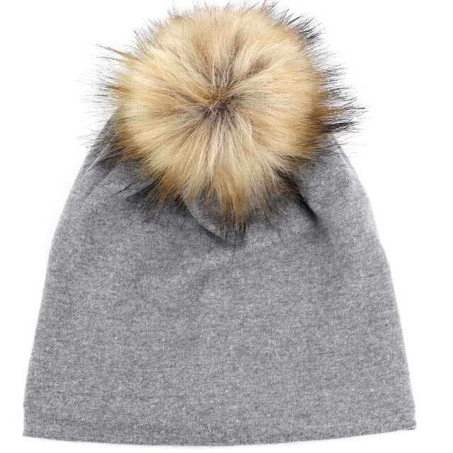 Geebro Warm Baggy Winter Beanie Men Women Skull Cap with 15cm Faux Fur Pom Soft Slouchy Female Pompom Hat for Outdoor Traveling - foodandtravelers