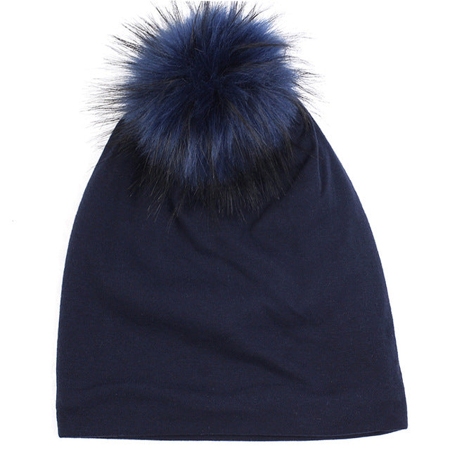 Geebro Warm Baggy Winter Beanie Men Women Skull Cap with 15cm Faux Fur Pom Soft Slouchy Female Pompom Hat for Outdoor Traveling - foodandtravelers