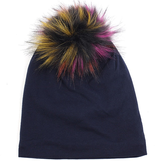 Geebro Warm Baggy Winter Beanie Men Women Skull Cap with 15cm Faux Fur Pom Soft Slouchy Female Pompom Hat for Outdoor Traveling - foodandtravelers