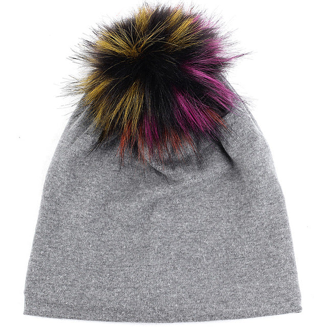 Geebro Warm Baggy Winter Beanie Men Women Skull Cap with 15cm Faux Fur Pom Soft Slouchy Female Pompom Hat for Outdoor Traveling - foodandtravelers