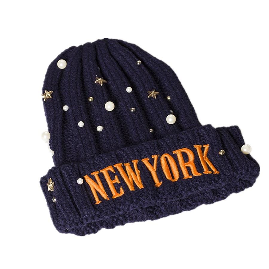 2019 New Winter Pointed Hats Women Letters Embroidered Pearl Stars Wool Beanies Hat Warm Travel Antifreeze Knitted Hat Cap - foodandtravelers