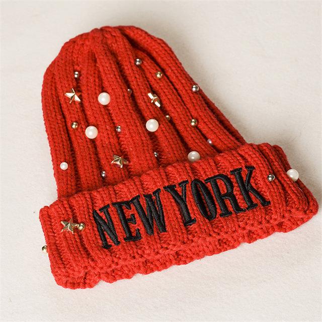 2019 New Winter Pointed Hats Women Letters Embroidered Pearl Stars Wool Beanies Hat Warm Travel Antifreeze Knitted Hat Cap - foodandtravelers