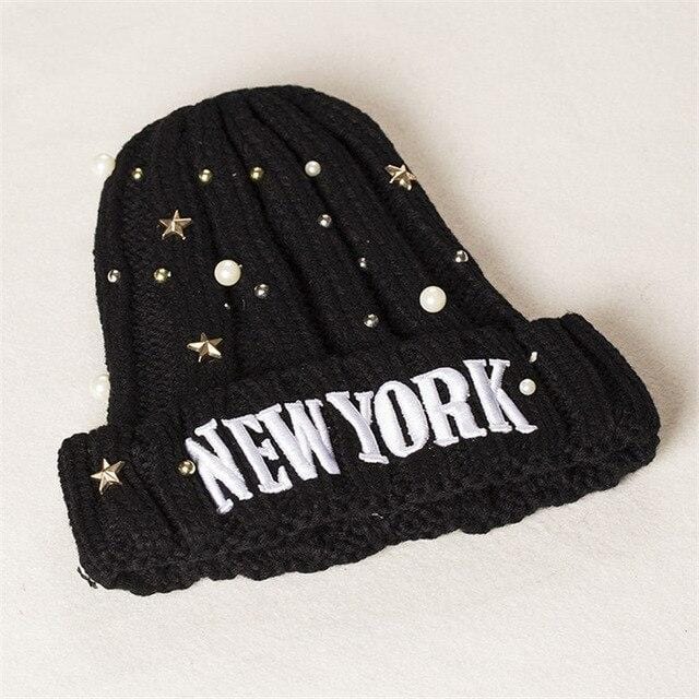 2019 New Winter Pointed Hats Women Letters Embroidered Pearl Stars Wool Beanies Hat Warm Travel Antifreeze Knitted Hat Cap - foodandtravelers