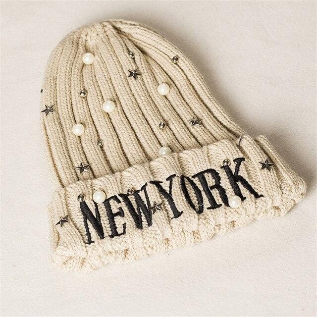 2019 New Winter Pointed Hats Women Letters Embroidered Pearl Stars Wool Beanies Hat Warm Travel Antifreeze Knitted Hat Cap - foodandtravelers