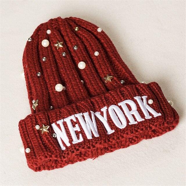 2019 New Winter Pointed Hats Women Letters Embroidered Pearl Stars Wool Beanies Hat Warm Travel Antifreeze Knitted Hat Cap - foodandtravelers