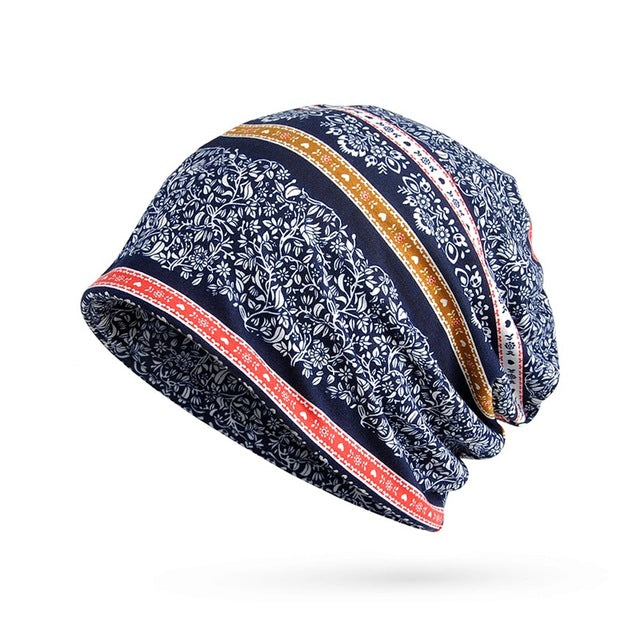 Elastic Windproof Beanies Cap Scarf Printed Sunshade Breathable Cotton Hat Neck Warmer Travel Headwear UV Protection Running Hat - foodandtravelers