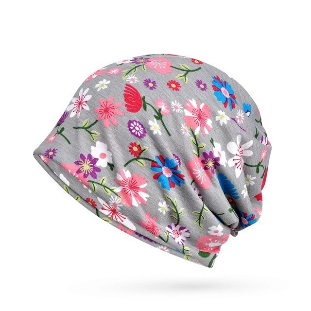 Beanies Cap Scarf Floral Sunshade Breathable Elastic Cotton Hat Neck Warmer Outdoor Travel Headwear - foodandtravelers