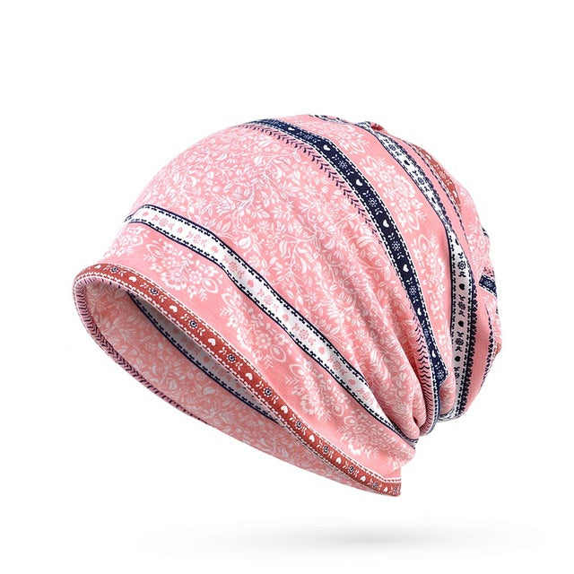 Sunshade Beanie Cap Breathable  Scarf Printed Elastic Windproof Cotton Hat Neck Warmer Travel Headwear Sunbath Washable