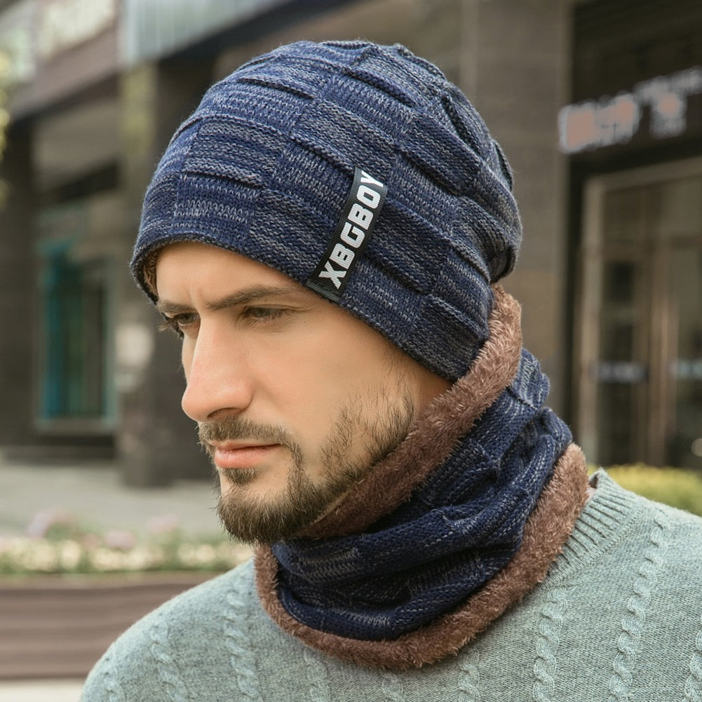 Winter Beanie Hats Scarf Set Warm Knit Hats Skull Cap Neck Warmer New Style Men Warm Hat for Outdoor Cycling Skiing Traveling