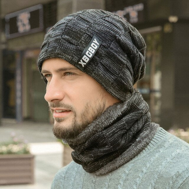 Winter Beanie Hats Scarf Set Warm Knit Hats Skull Cap Neck Warmer New Style Men Warm Hat for Outdoor Cycling Skiing Traveling