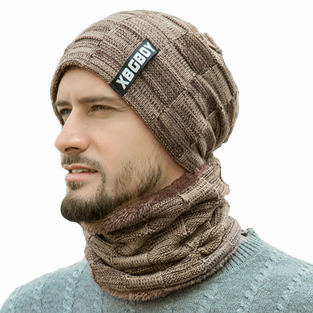 Winter Beanie Hats Scarf Set Warm Knit Hats Skull Cap Neck Warmer New Style Men Warm Hat for Outdoor Cycling Skiing Traveling