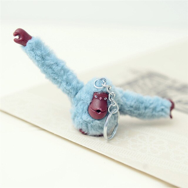 Fashion Faux Fur Plush Toy Monkey Key Chain Ring Women Bag Charms Pom Keychain Silver Man Car Keyring Jewelry Trinket Party Gift - foodandtravelers