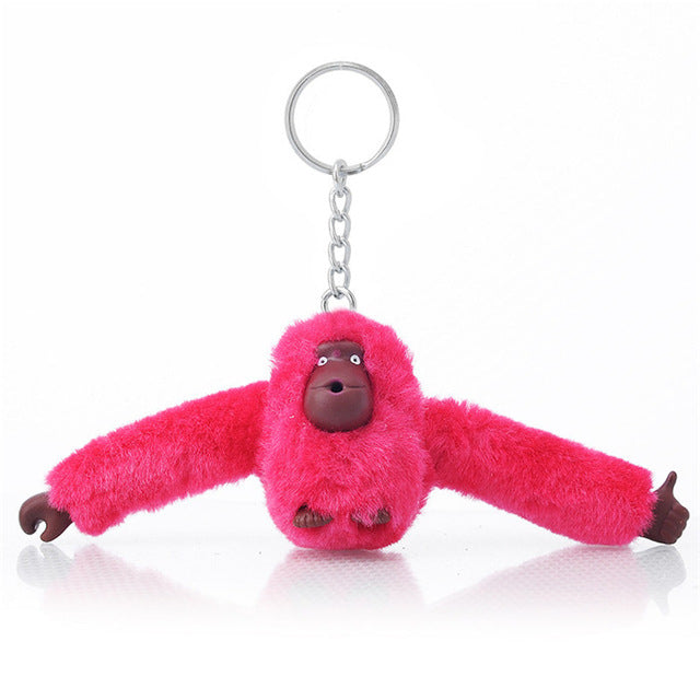 Fashion Faux Fur Plush Toy Monkey Key Chain Ring Women Bag Charms Pom Keychain Silver Man Car Keyring Jewelry Trinket Party Gift - foodandtravelers