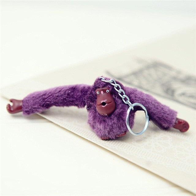 Fashion Faux Fur Plush Toy Monkey Key Chain Ring Women Bag Charms Pom Keychain Silver Man Car Keyring Jewelry Trinket Party Gift - foodandtravelers