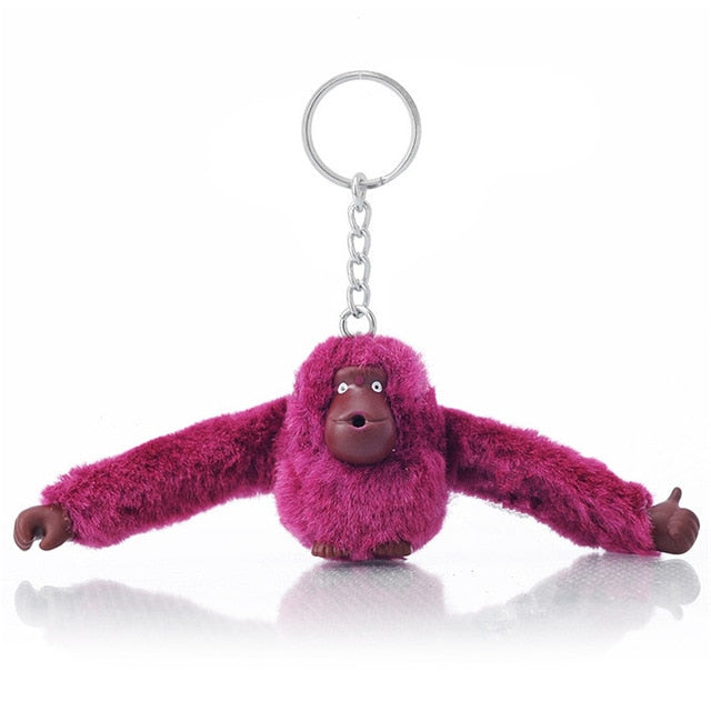 Fashion Faux Fur Plush Toy Monkey Key Chain Ring Women Bag Charms Pom Keychain Silver Man Car Keyring Jewelry Trinket Party Gift - foodandtravelers