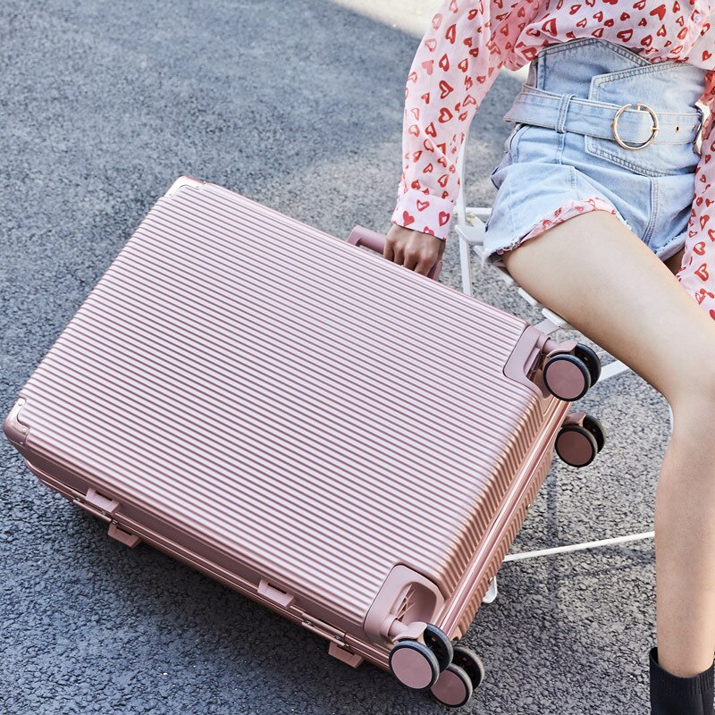 L Retro Leather Suitcase Travel Trolley ABS Travel Lugguge Universal Wheel Password Suitcase Luggage Boarding Bag Aluminum Frame - foodandtravelers