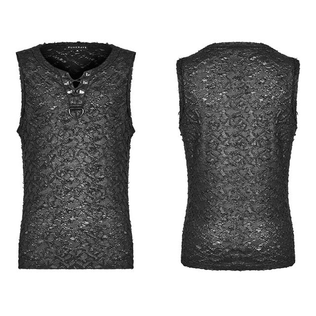 PUNK RAVE Men Punk Vest Slim Fit Sleeveless Streetwear Cool Summer Party Personality Tank Tops - foodandtravelers