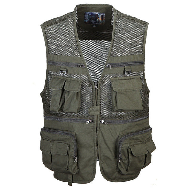 2019 New Summer Travel Vest Mesh Vest XL-XXL XXXL Photographer Vest Many Pocket Wholesale Vest Camouflage/Army green - foodandtravelers