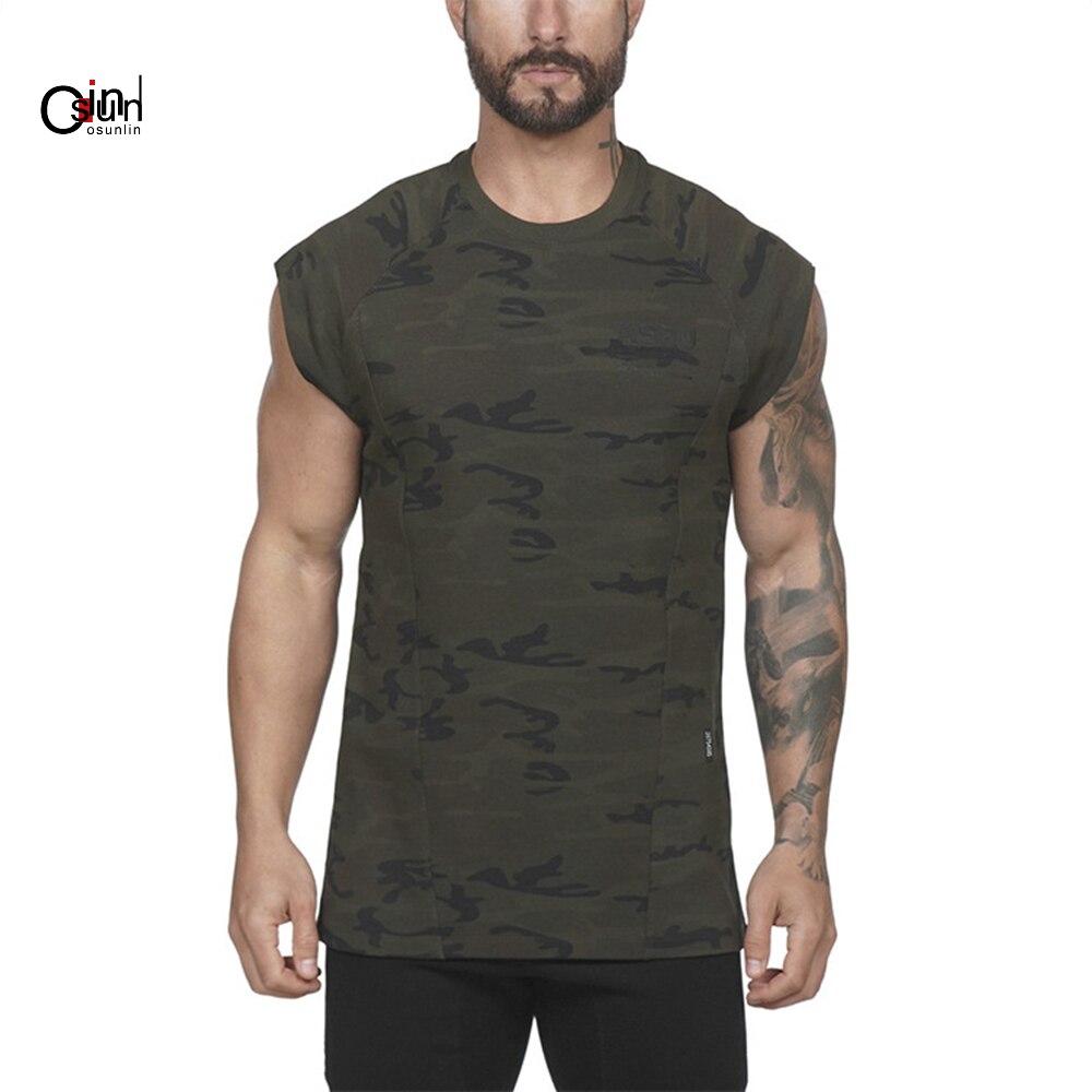 Osunlin Men's Solid Camouflage Short Sleeve Tee O Neck Casual Breathable Slim Fit Quick-Drying Fitness Tank Tops - foodandtravelers