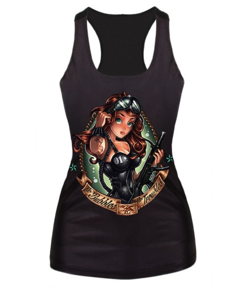 New women summer 3d vests The Little Mermaid vest Ariel Sailor Moon Cartoon print camisole Sexy fashion punk tank tops - foodandtravelers