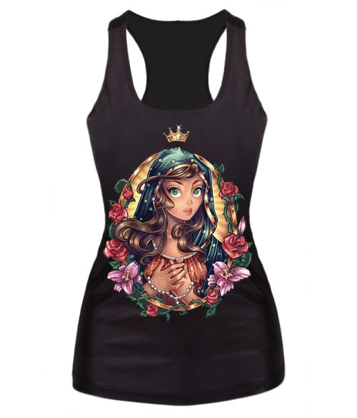 New women summer 3d vests The Little Mermaid vest Ariel Sailor Moon Cartoon print camisole Sexy fashion punk tank tops - foodandtravelers