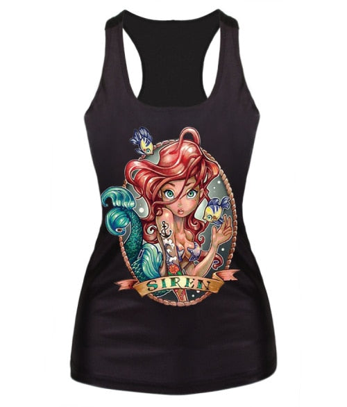 New women summer 3d vests The Little Mermaid vest Ariel Sailor Moon Cartoon print camisole Sexy fashion punk tank tops - foodandtravelers