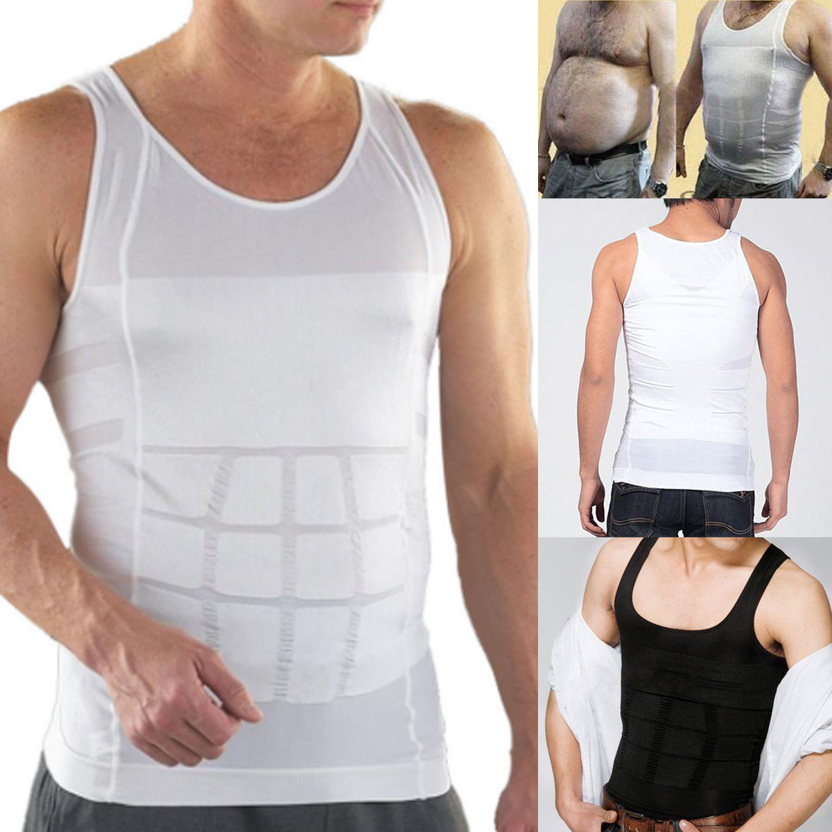 Men Shapers Summer Solid Sleeveless Firm Tummy Belly Buster Vest Control Slimming Body Shaper Underwear Shirt - foodandtravelers