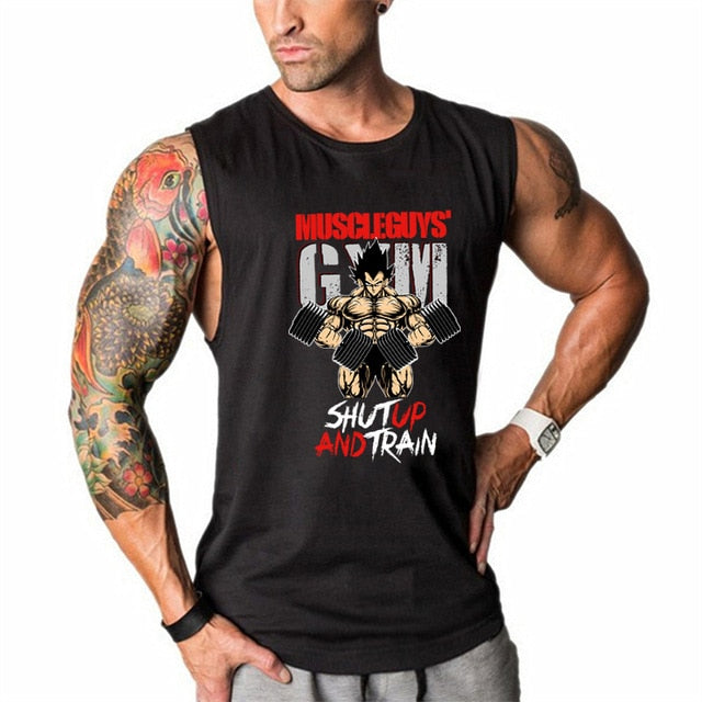 Fitness Dragon ball Tank Top Men Bodybuilding Clothing Gyms Stringer Vests Mens Sleeveless Shirt Cotton Singlets Muscle Tops - foodandtravelers