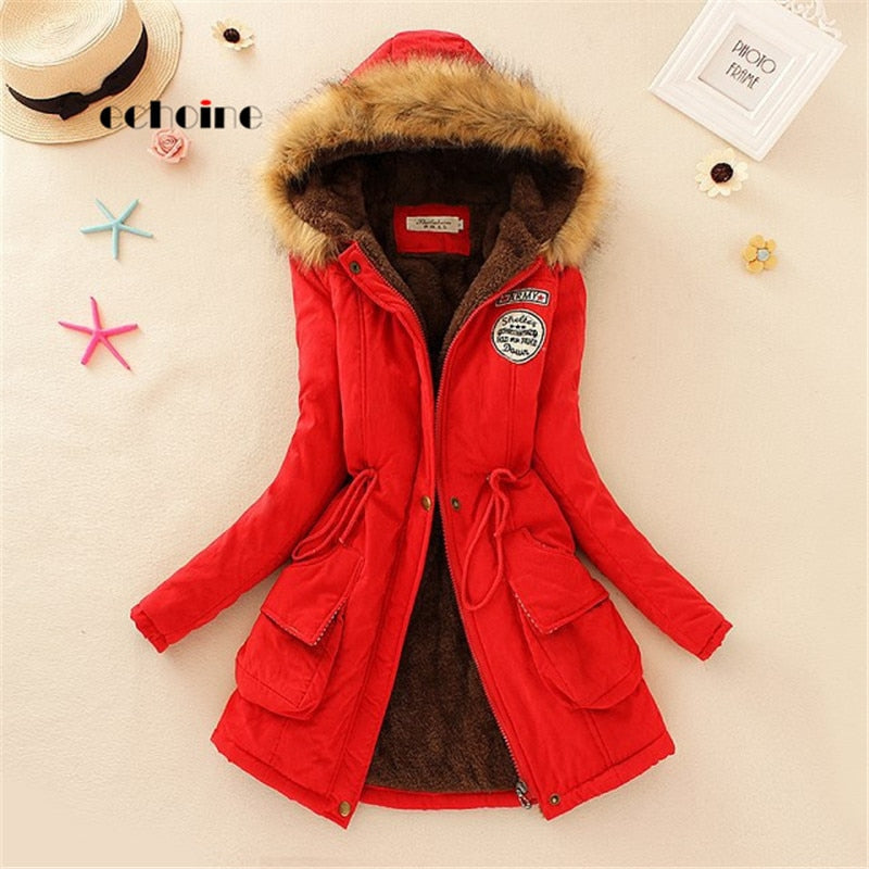 Echoine Faux Fur Coats Women Long Sleeve Hooded Neck Zipper Button Plus Size Casual Female Outwear Warm Down Jacket Thick Parkas - foodandtravelers