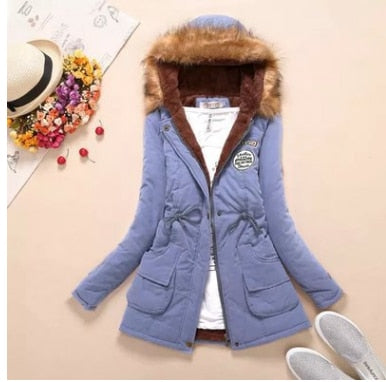 Echoine Faux Fur Coats Women Long Sleeve Hooded Neck Zipper Button Plus Size Casual Female Outwear Warm Down Jacket Thick Parkas - foodandtravelers