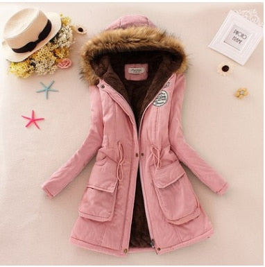 Echoine Faux Fur Coats Women Long Sleeve Hooded Neck Zipper Button Plus Size Casual Female Outwear Warm Down Jacket Thick Parkas - foodandtravelers