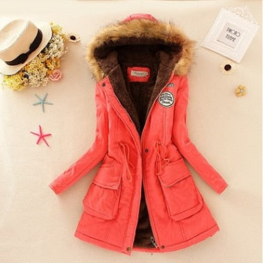 Echoine Faux Fur Coats Women Long Sleeve Hooded Neck Zipper Button Plus Size Casual Female Outwear Warm Down Jacket Thick Parkas - foodandtravelers