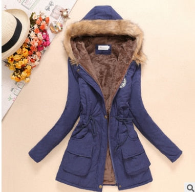 Echoine Faux Fur Coats Women Long Sleeve Hooded Neck Zipper Button Plus Size Casual Female Outwear Warm Down Jacket Thick Parkas - foodandtravelers