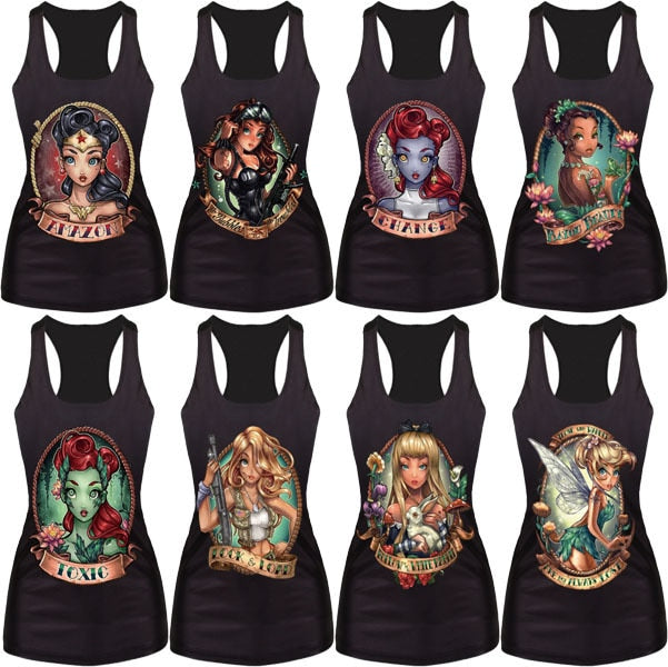 New women summer 3d vests The Little Mermaid vest Ariel Sailor Moon Cartoon print camisole Sexy fashion punk tank tops - foodandtravelers