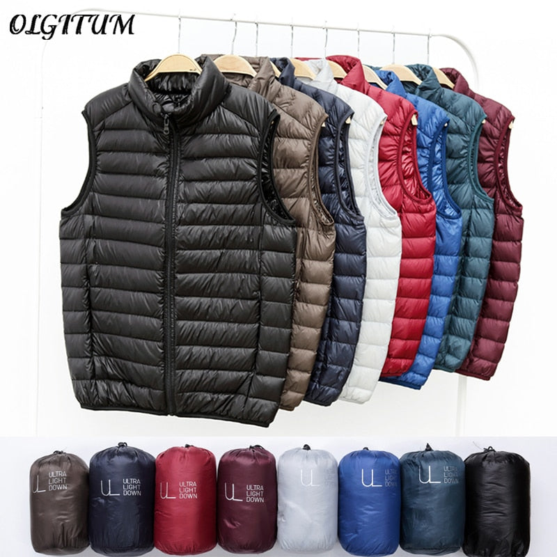 Winter New Men White Duck Down Vest Ultralight Sleeveless Vest Jacket Fashion Stand Collar Men Large Size Loose Vest