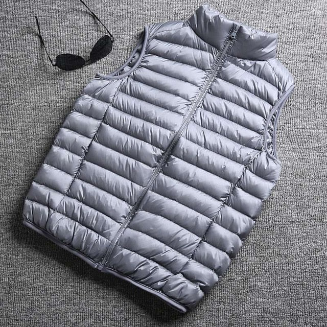 Winter New Men White Duck Down Vest Ultralight Sleeveless Vest Jacket Fashion Stand Collar Men Large Size Loose Vest