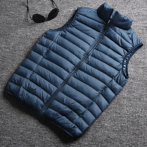 Winter New Men White Duck Down Vest Ultralight Sleeveless Vest Jacket Fashion Stand Collar Men Large Size Loose Vest