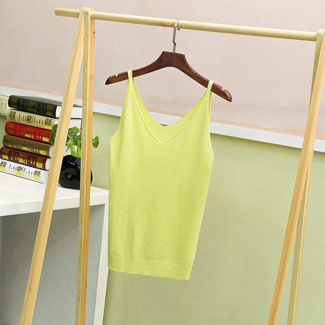 Crop Tops Women 2018 Sexy Knitted Tank Top Gold Thread Top Vest Summer Camisole Women White Tank Top Fitness Femme Camis T Shirt - foodandtravelers