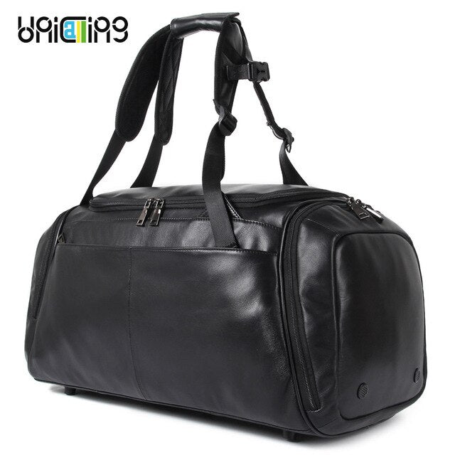 UNICALLING luxury fitness bag genuine leather large capacity stylish sports leather gym bag backpack fashion luggage travel bag