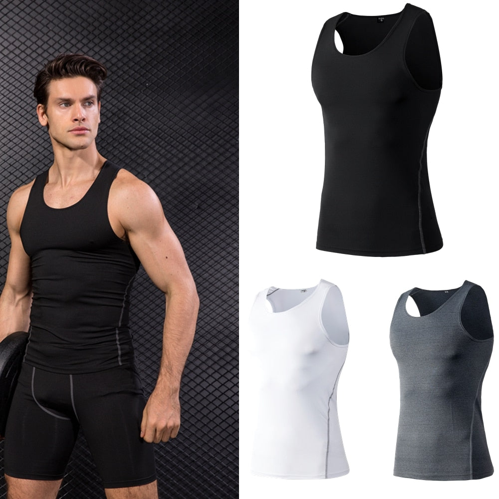 Men Compression Fitness Tights Tank Top Quickly Dry Sleeveless High elasticity Gym Clothing Summer Men's Running Sport Vest - foodandtravelers