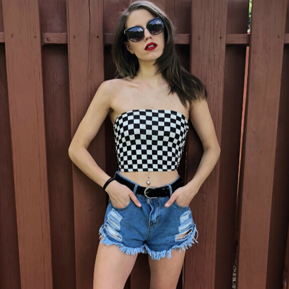 Hirigin Women Off Shoulder Elastic Sleeveless Tube Tank Tops Bra Strapless Black White Lattice Bandeau Crop Top - foodandtravelers