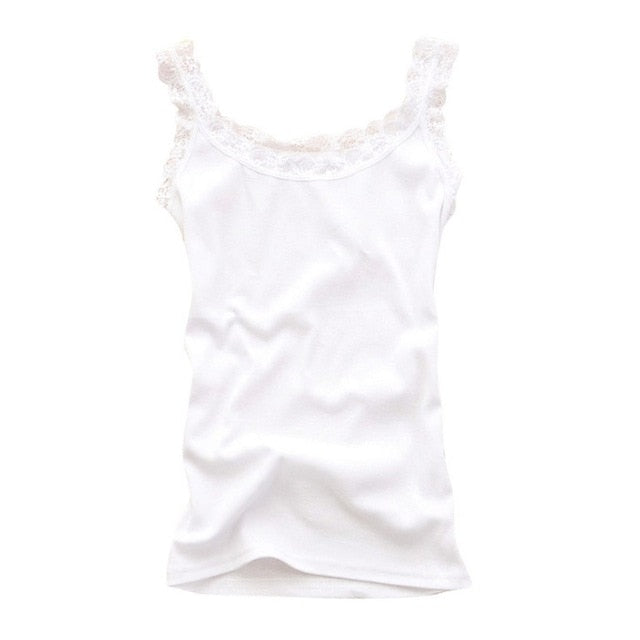 2019 Women Girl Summer Sexy Lace Tank Tops Sleeveless Bodycon Temperament T-shirt Vest Fashion Camisole Top - foodandtravelers