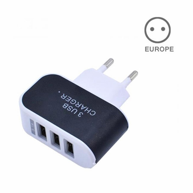 EU/US Plug Charger Station 3 Port USB Charge Charger Travel AC Power Chargers Adapter For Travel Accessories - foodandtravelers